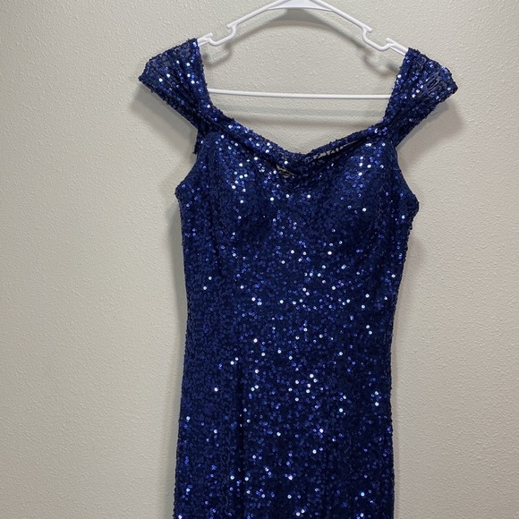 La‎ Femme all over sequin dress blue navy trumpet - Picture 2 of 10